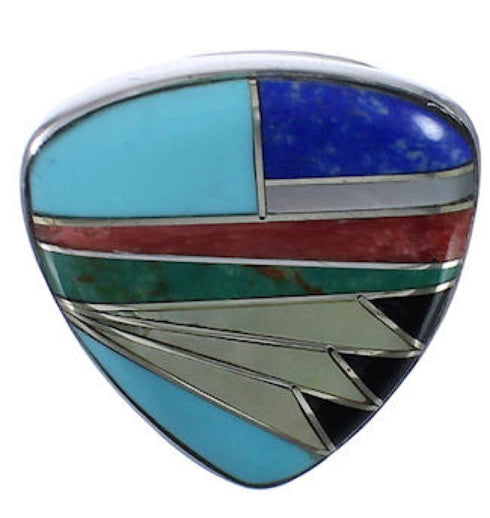 Sturdy Sterling Silver Multicolor Inlay Ring Size 8-3/4 PX40486